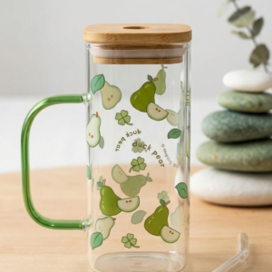 glass mug with bamboo lid
