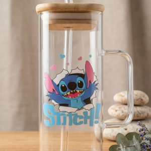 stitch print clear glass mug