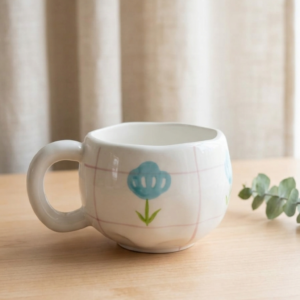 blue meadow plaid mug