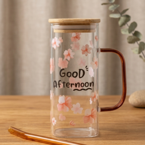 "good afternoon" floral glass mug