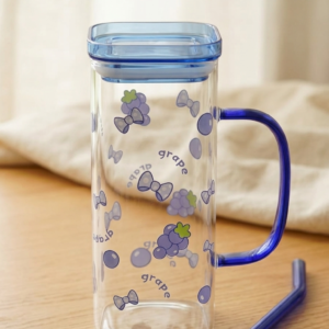 grape print clear glass mug