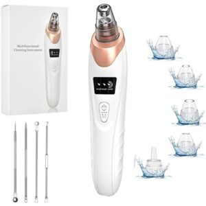 professional blackhead remover vacuum & pore cleaner , 3 suction levels facial extractor kit with usb rechargeable battery, 5 interchangeable probes, and stainless steel pimple popper tool set for deep cleansing & acne removal , white