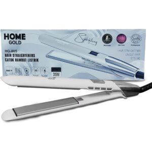 home gold hg 805 professional hair straightener 35w with lcd display , ceramic tourmaline plates, 2 steam settings, 6 temperature levels up to 980°f, 2.5m 360° swivel cord, ionic anti frizz flat iron for all hair types