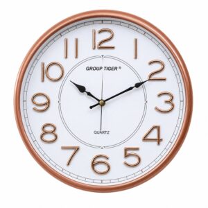 modern elegant round wall clock – copper gold 3d numbers quartz silent movement decorative home & office wall clock – large minimalist stylish hanging clock for living room bedroom kitchen decor